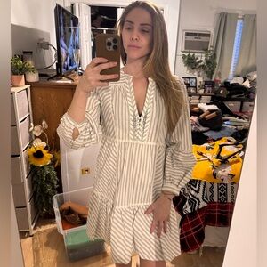Joie Cream and Gray Striped Long Sleeve Dress